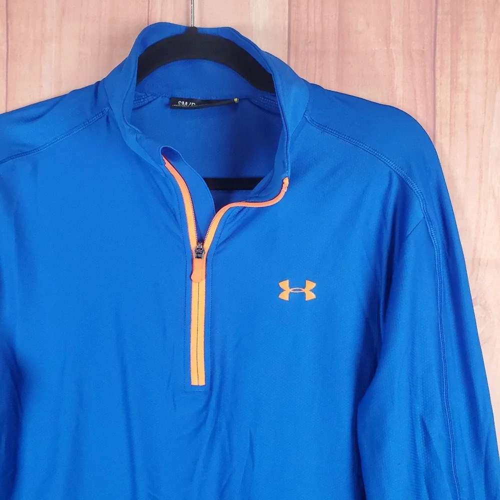 Under Armour UA Tech Textured Top Men Small Blue Logo Mock Neck Half Zip Running